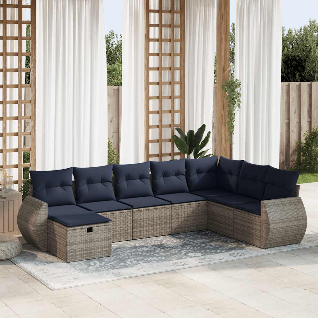 8-dijelni set vrtnih sofa od poliratana s jastucima sivi