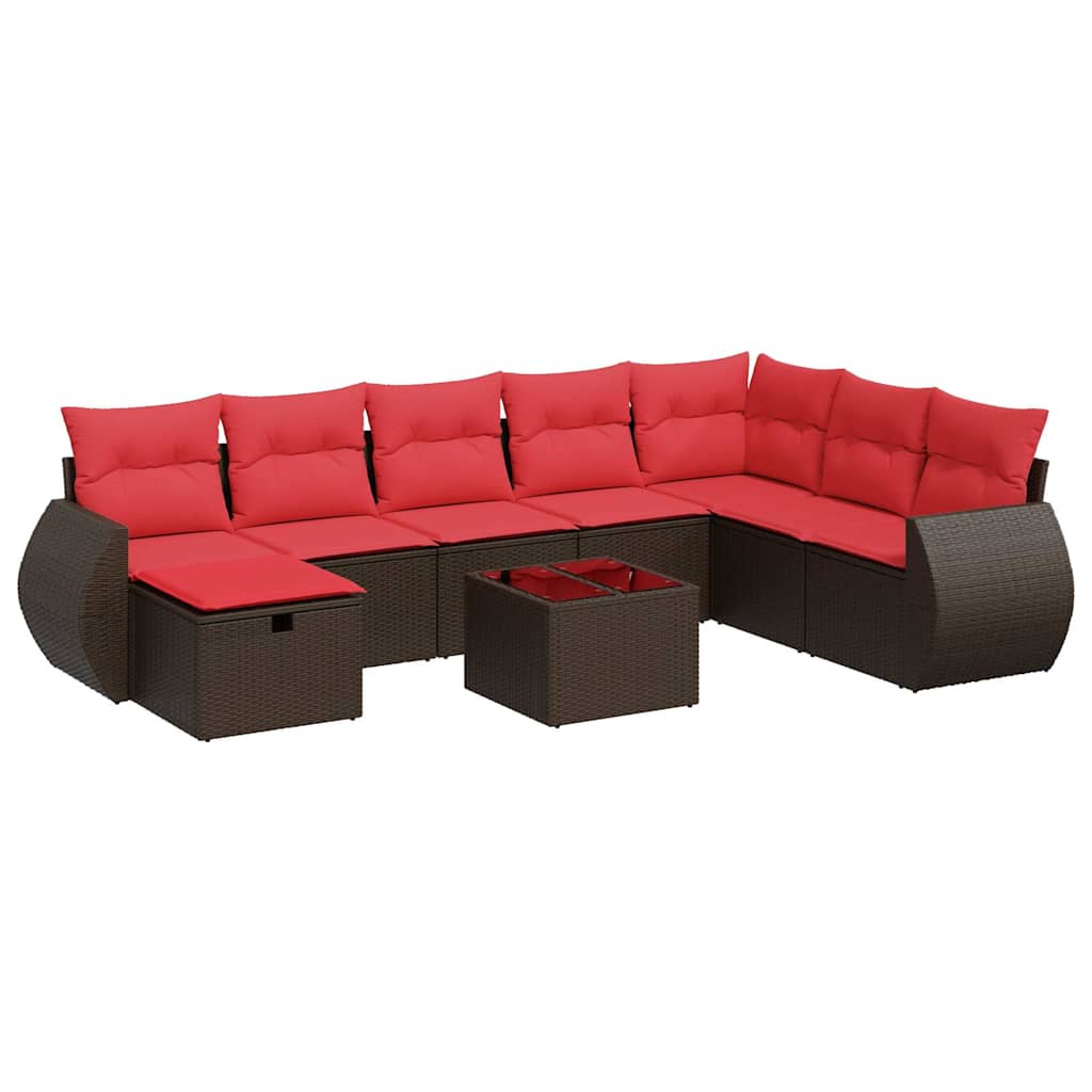 9-dijelni set vrtnih sofa s jastucima poliratan smeđi