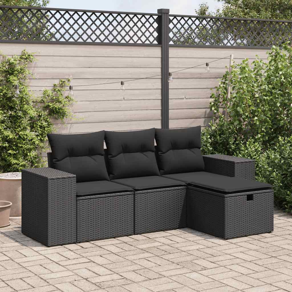 4-dijelni set vrtnih sofa od poliratana s jastucima crni