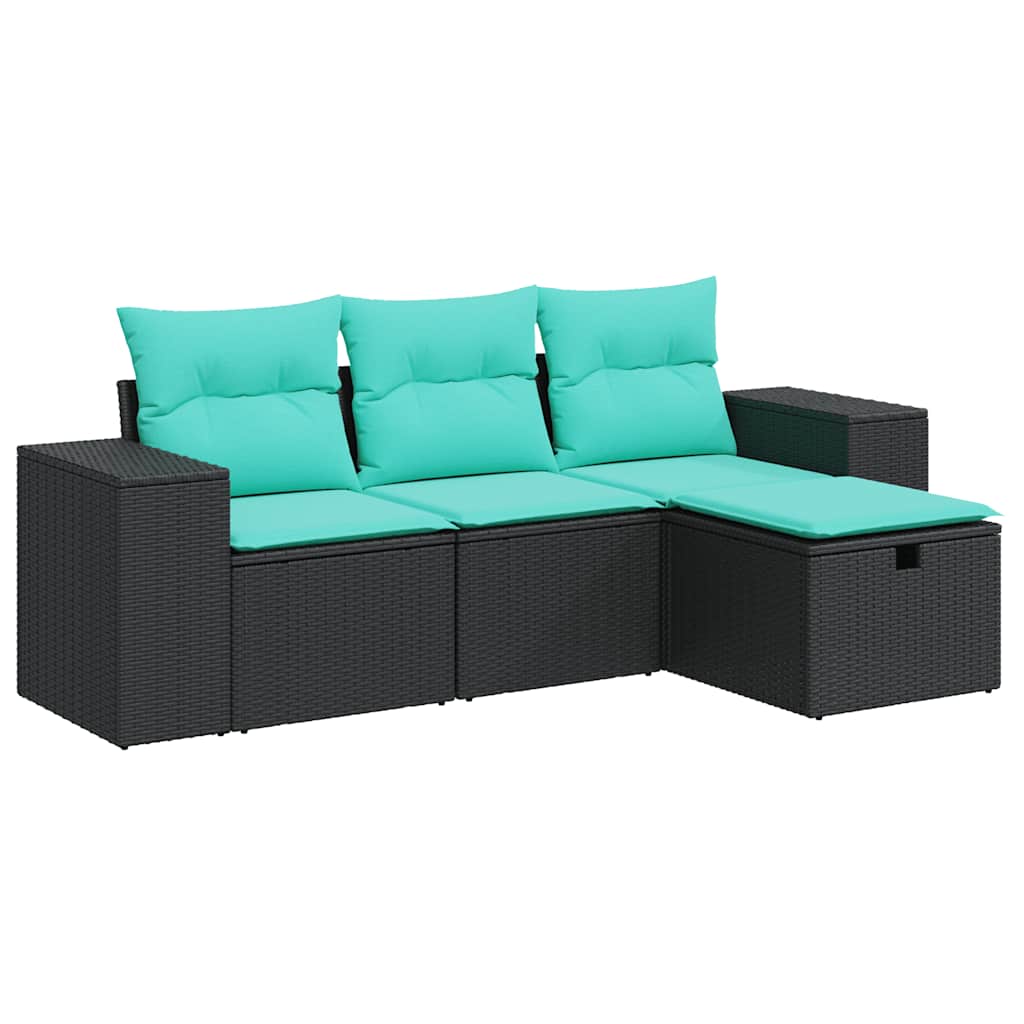 4-dijelni set vrtnih sofa od poliratana s jastucima crni