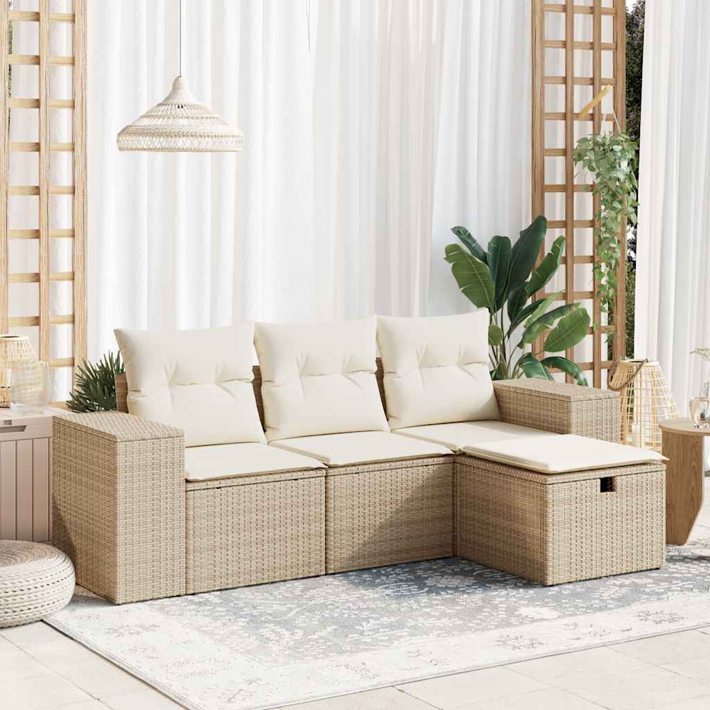 4-dijelni set vrtnih sofa s jastucima bež od poliratana