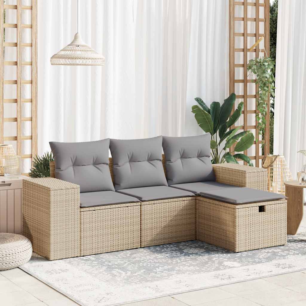 4-dijelni set vrtnih sofa s jastucima bež od poliratana