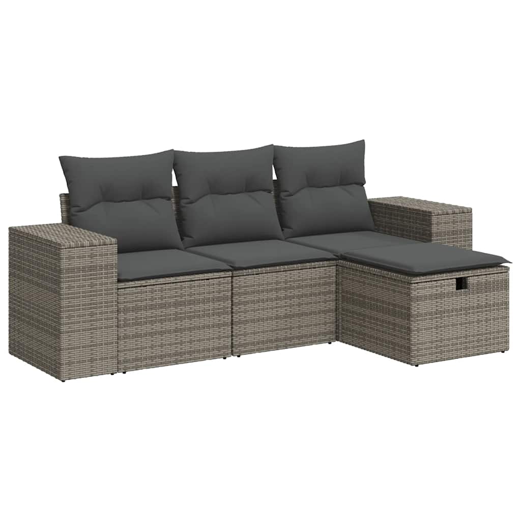 4-dijelni set vrtnih sofa od poliratana s jastucima sivi