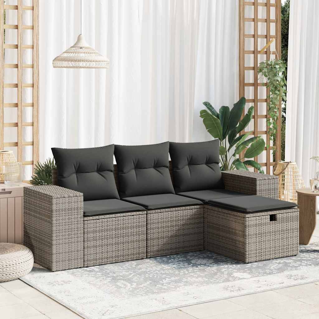 4-dijelni set vrtnih sofa od poliratana s jastucima sivi