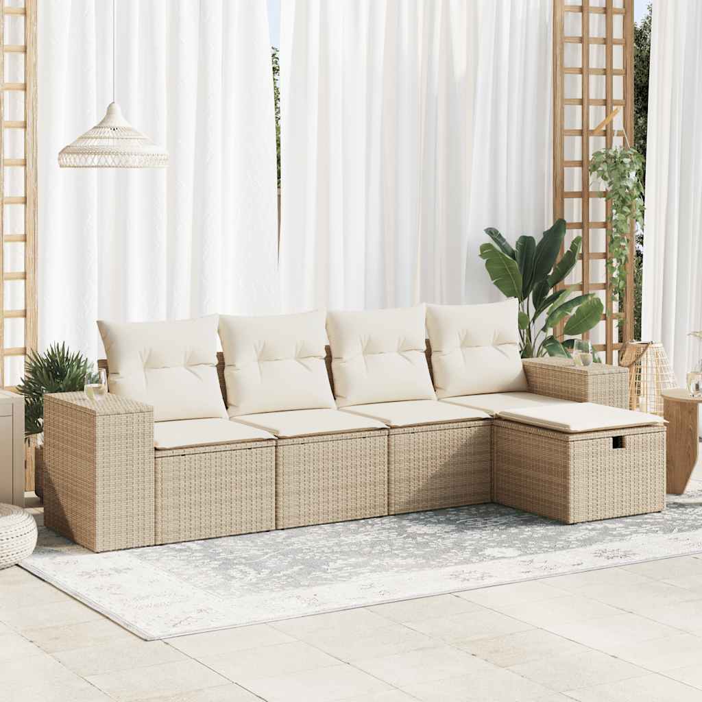 5-dijelni vrtni set sofa s jastucima bež od poliratana