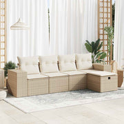 5-dijelni vrtni set sofa s jastucima bež od poliratana
