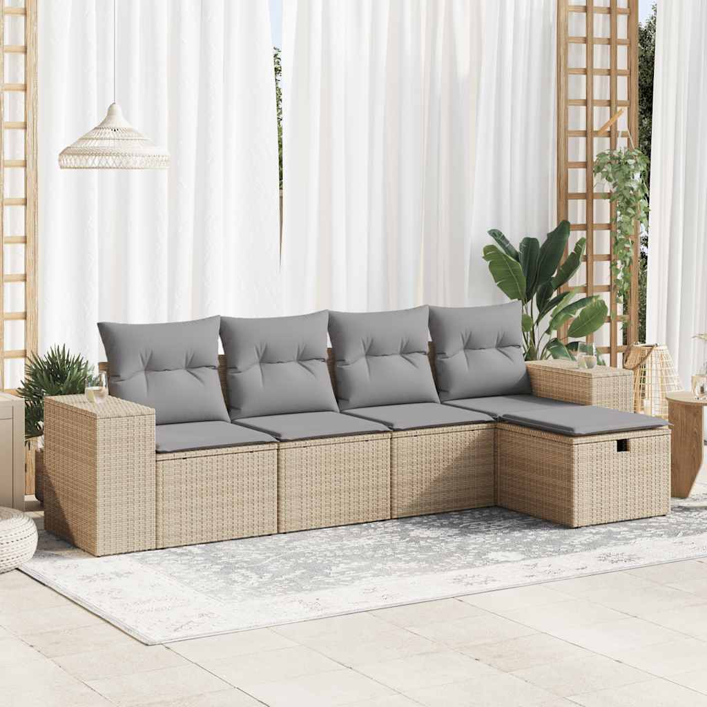5-dijelni set vrtnih sofa s jastucima bež od poliratana