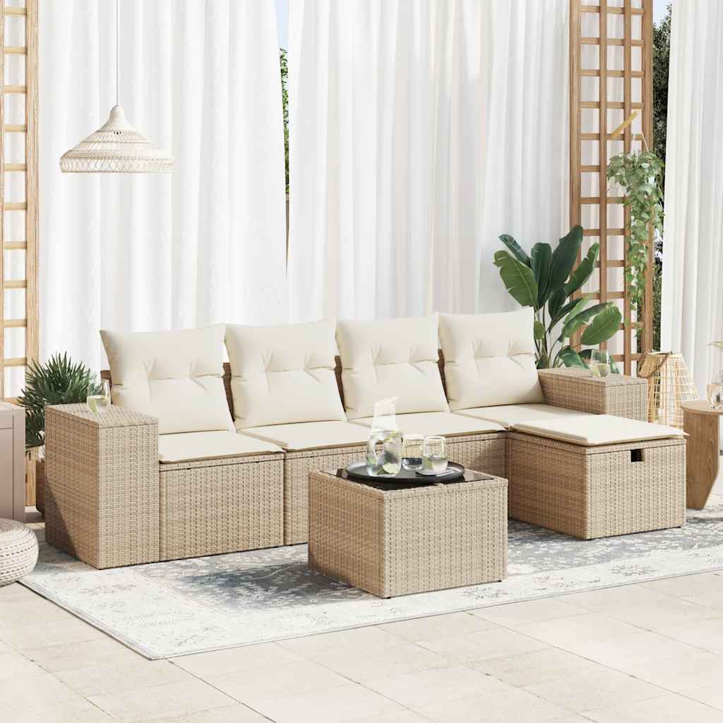 5-dijelni set vrtnih sofa s jastucima bež od poliratana