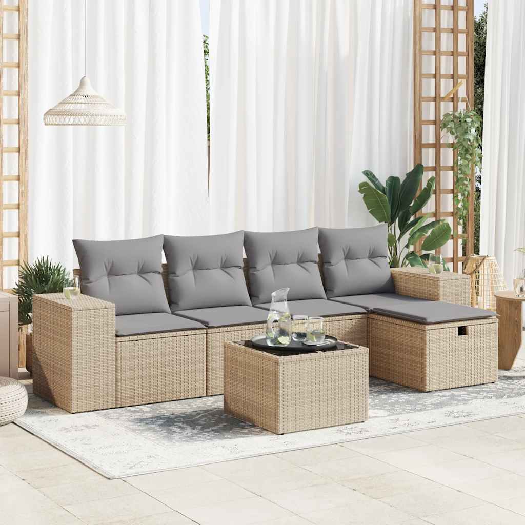5-dijelni set vrtnih sofa s jastucima bež od poliratana