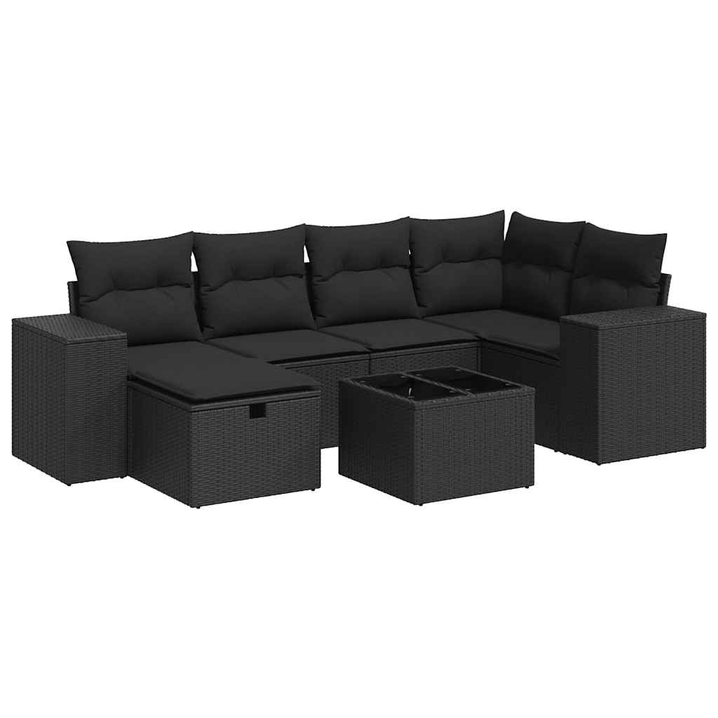 7-dijelni set vrtnih sofa od poliratana s jastucima crni