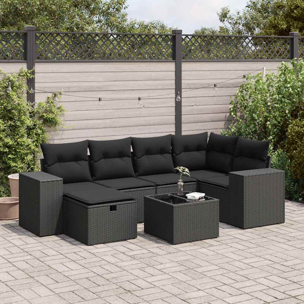 7-dijelni set vrtnih sofa od poliratana s jastucima crni
