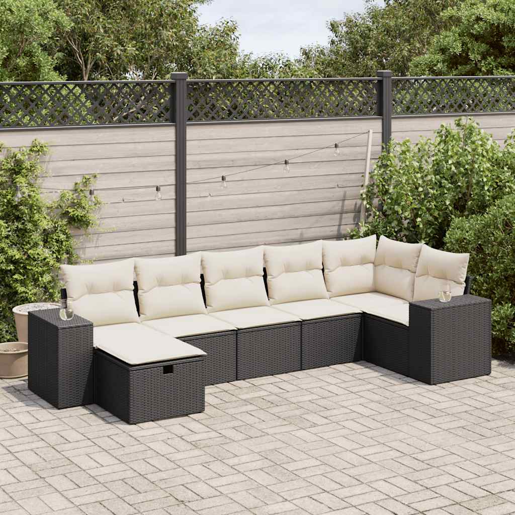 7-dijelni set vrtnih sofa od poliratana s jastucima crni