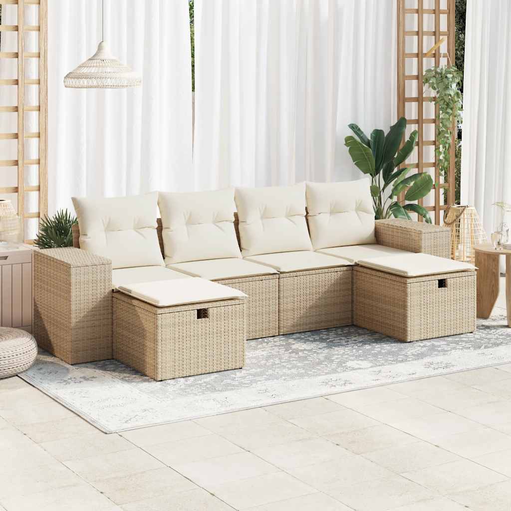 6-dijelni set vrtnih sofa s jastucima bež od poliratana