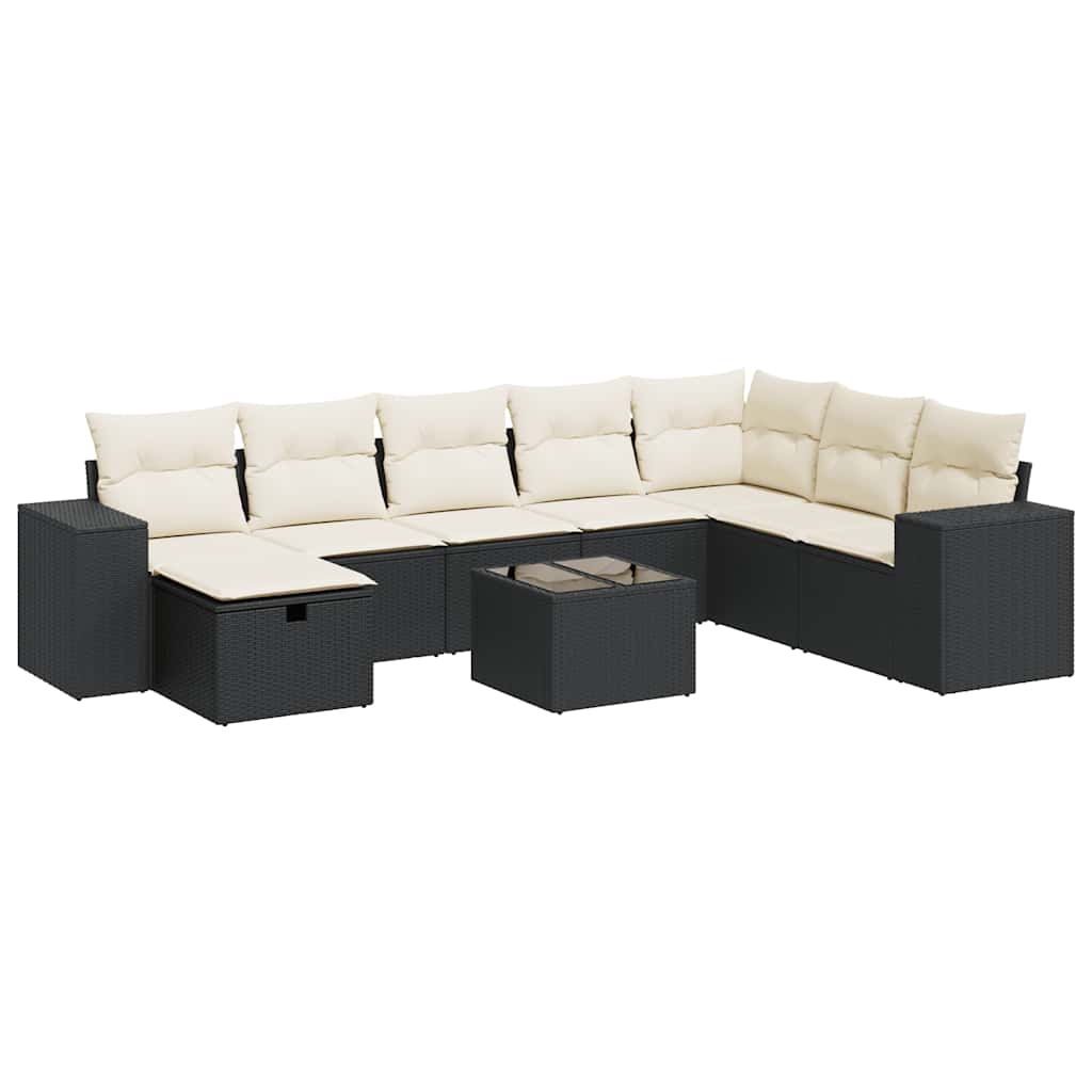 9-dijelni set vrtnih sofa s jastucima crni od poliratana