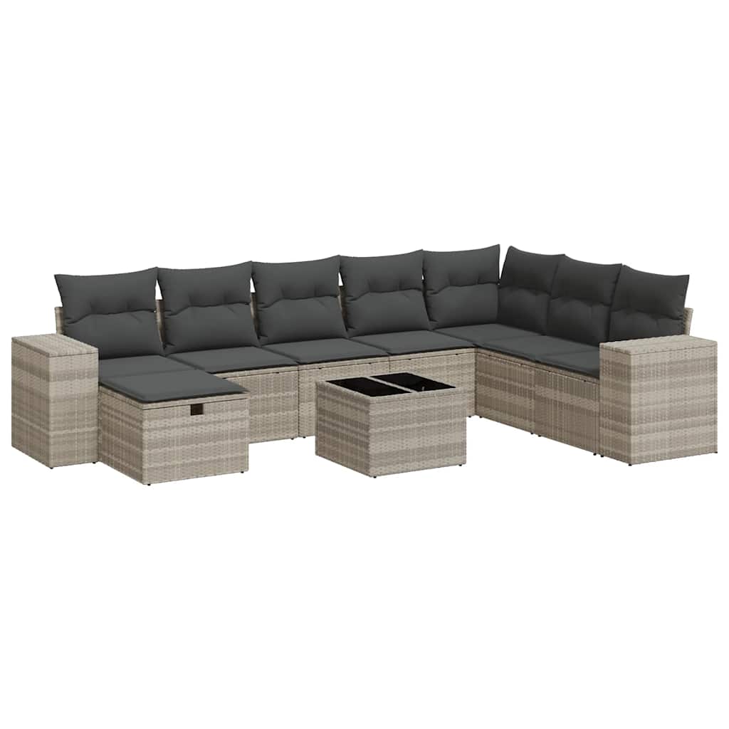 9-dijelni set vrtnih sofa od poliratana s jastucima svjetlosivi
