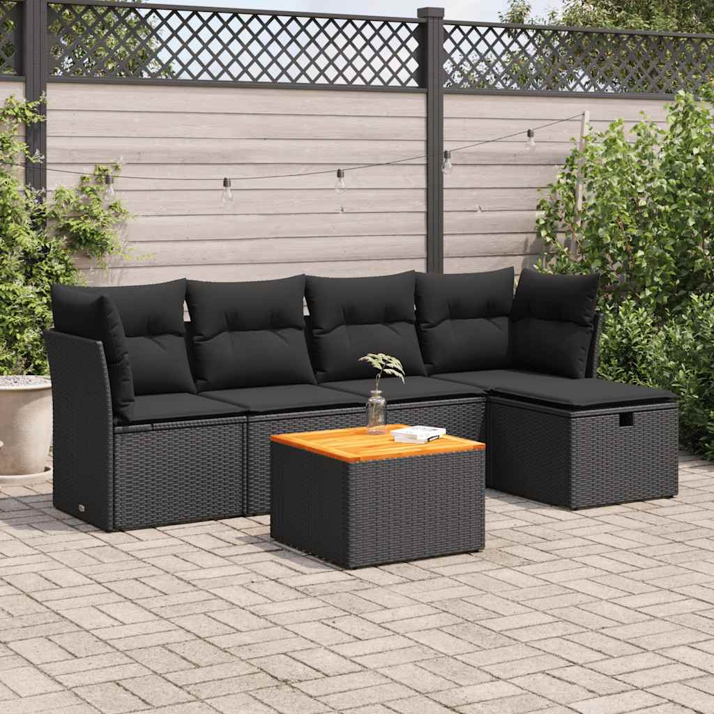 6-dijelni set vrtnih sofa s jastucima crni od poliratana