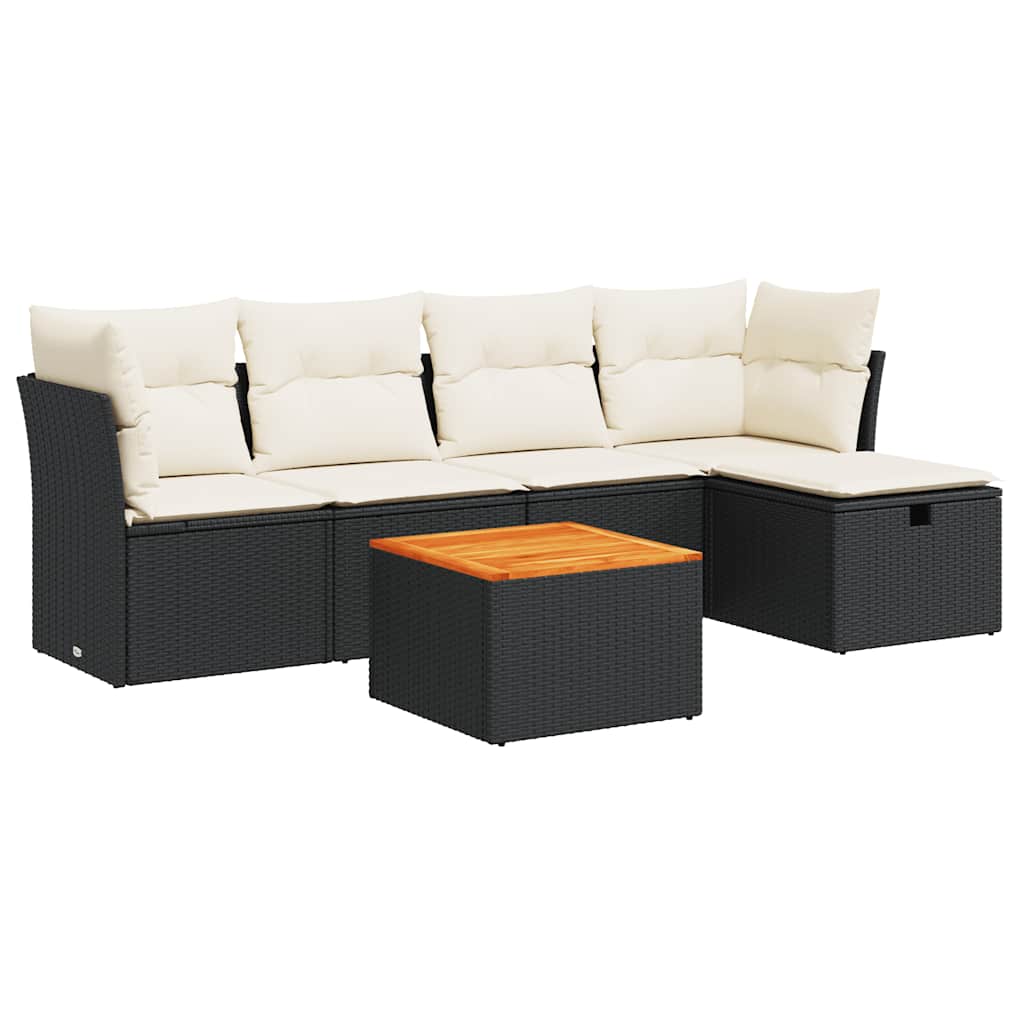 6-dijelni set vrtnih sofa s jastucima crni od poliratana