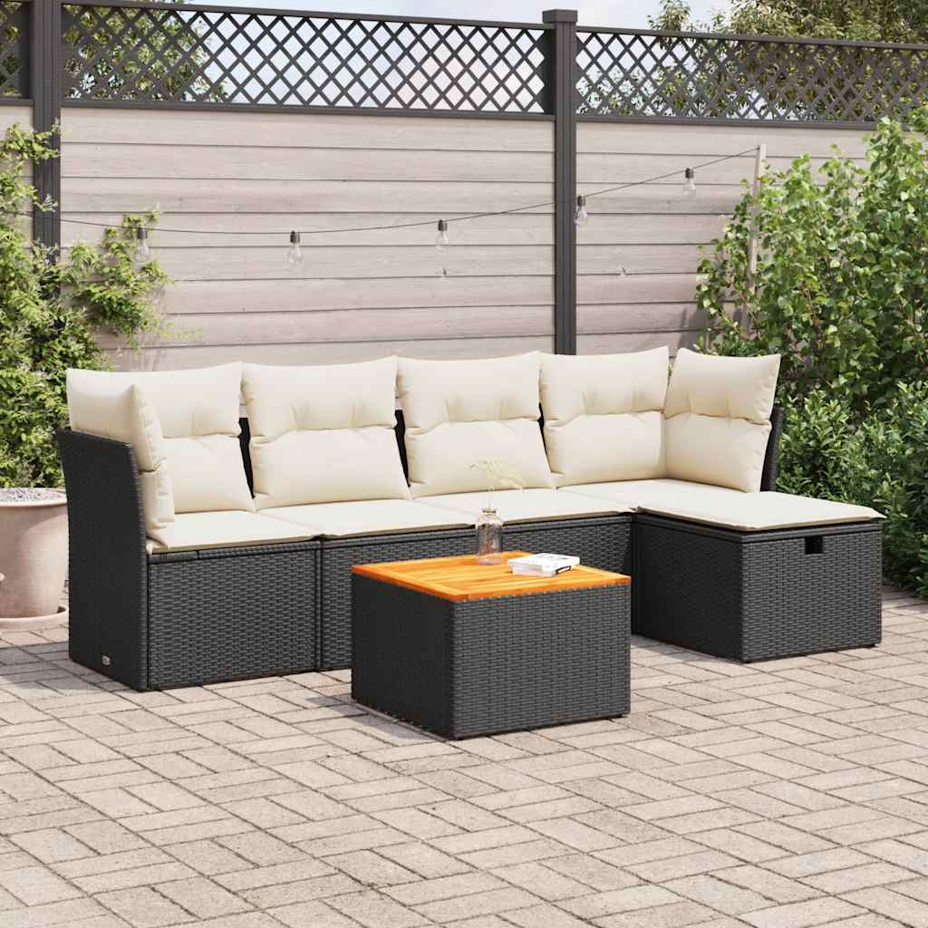 6-dijelni set vrtnih sofa s jastucima crni od poliratana