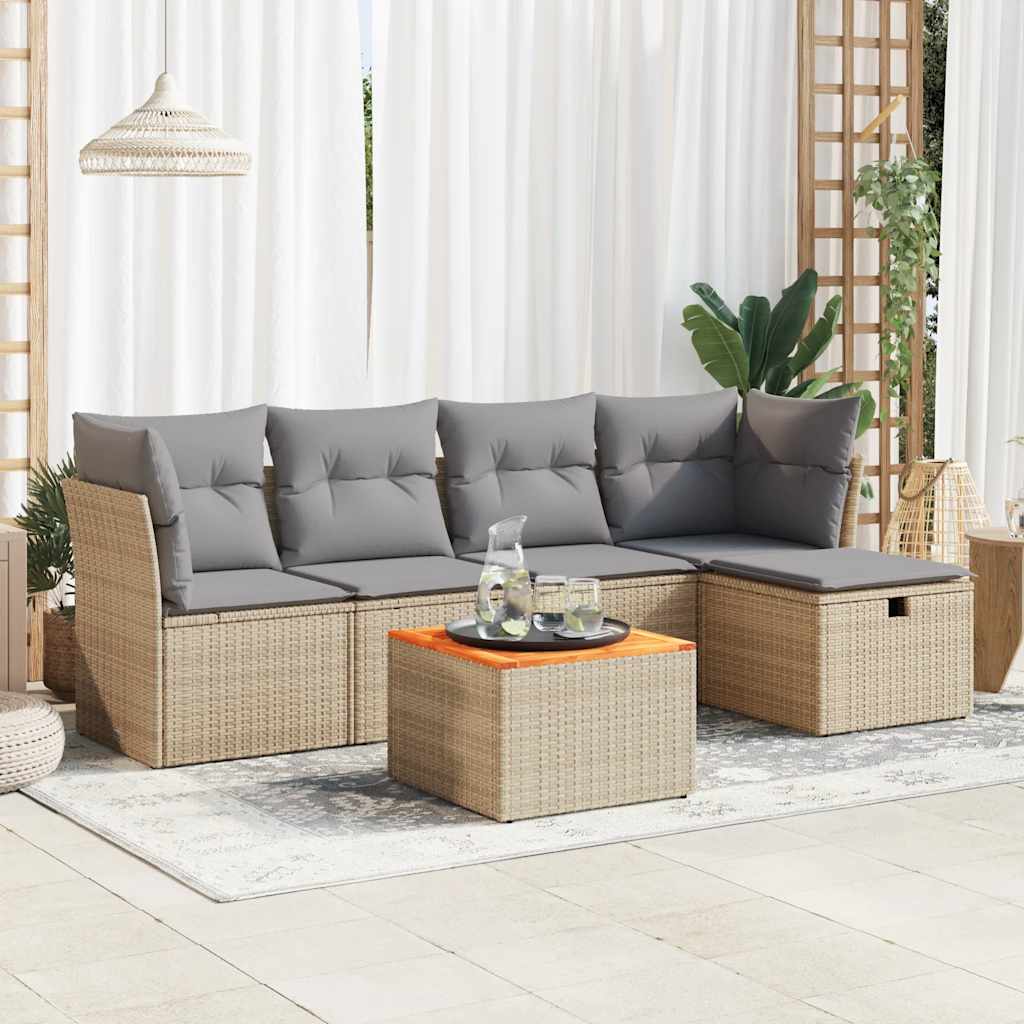 6-dijelni set vrtnih sofa s jastucima bež od poliratana