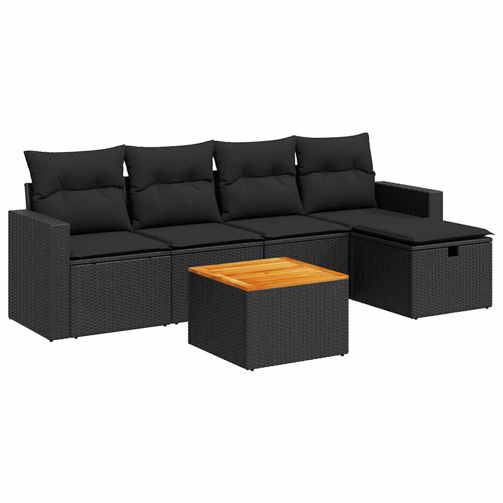 6-dijelni set vrtnih sofa s jastucima crni od poliratana