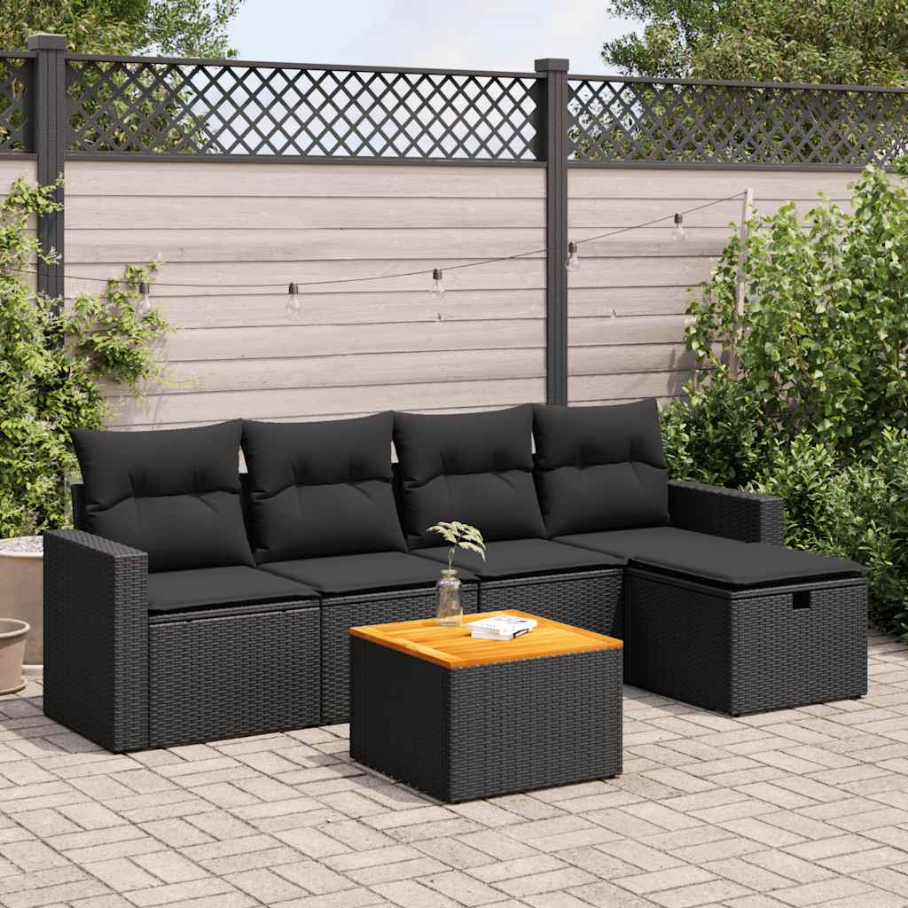 6-dijelni set vrtnih sofa s jastucima crni od poliratana