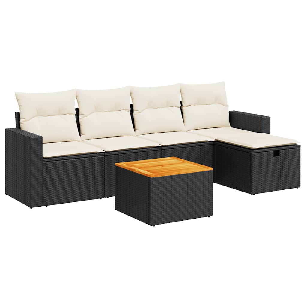 6-dijelni set vrtnih sofa s jastucima crni od poliratana