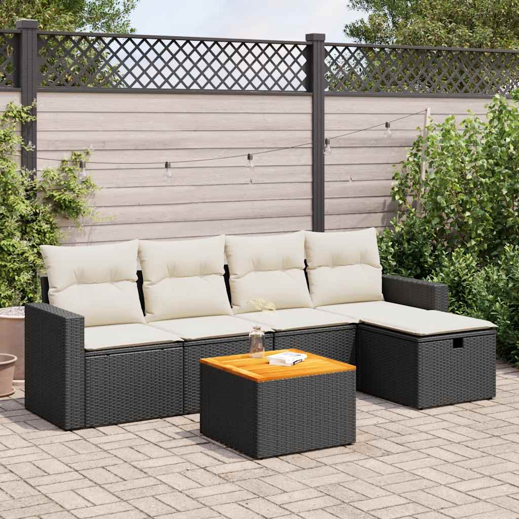 6-dijelni set vrtnih sofa s jastucima crni od poliratana