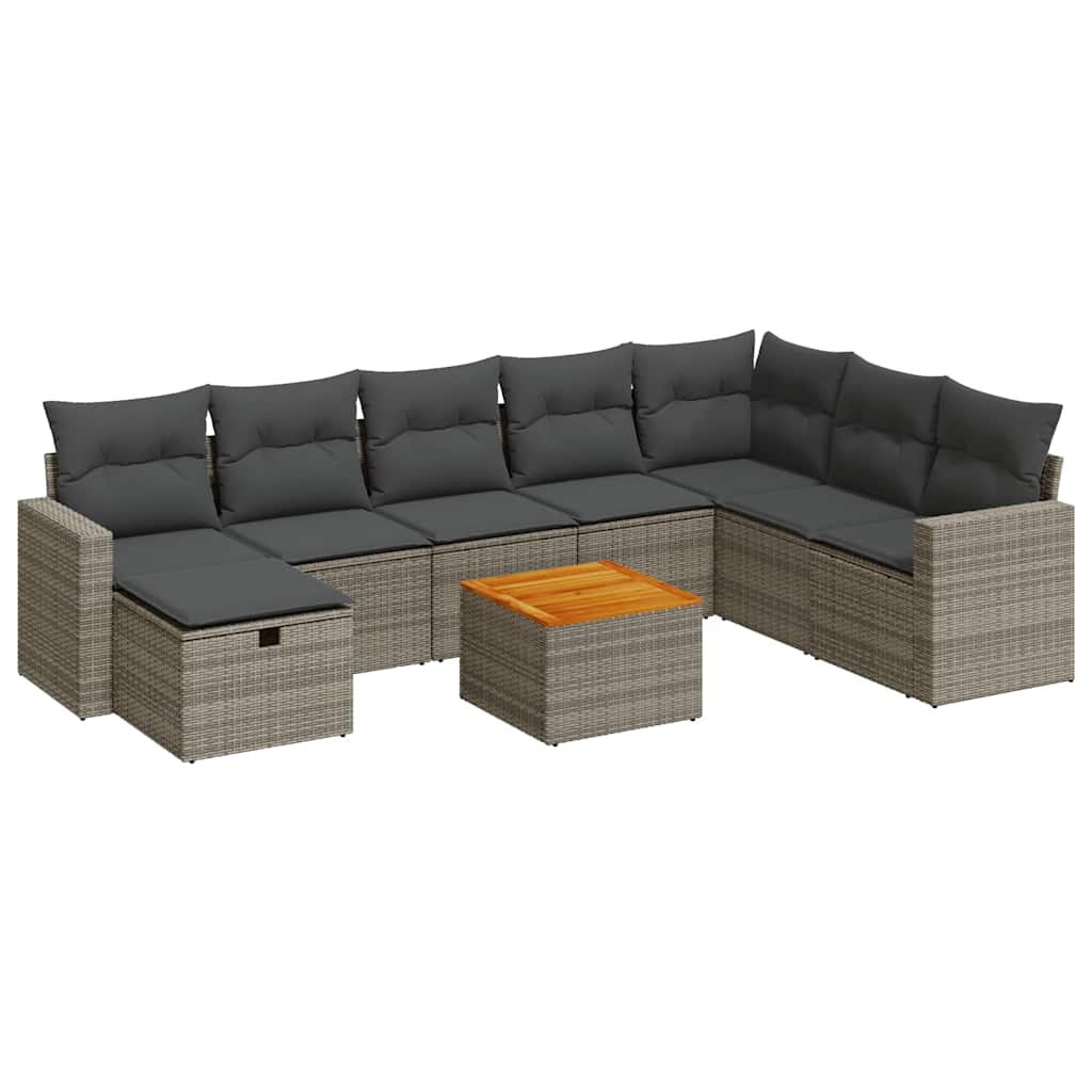 9-dijelni set vrtnih sofa od poliratana s jastucima sivi