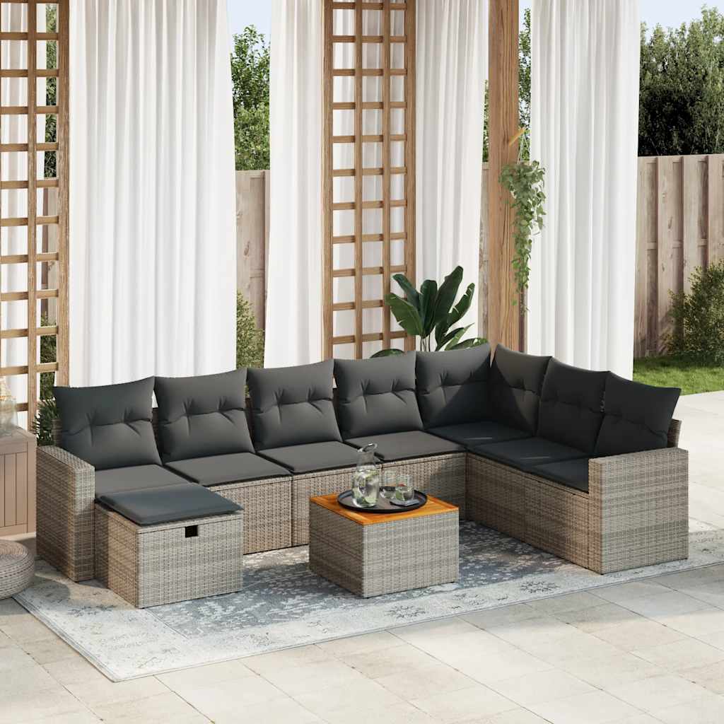 9-dijelni set vrtnih sofa od poliratana s jastucima sivi