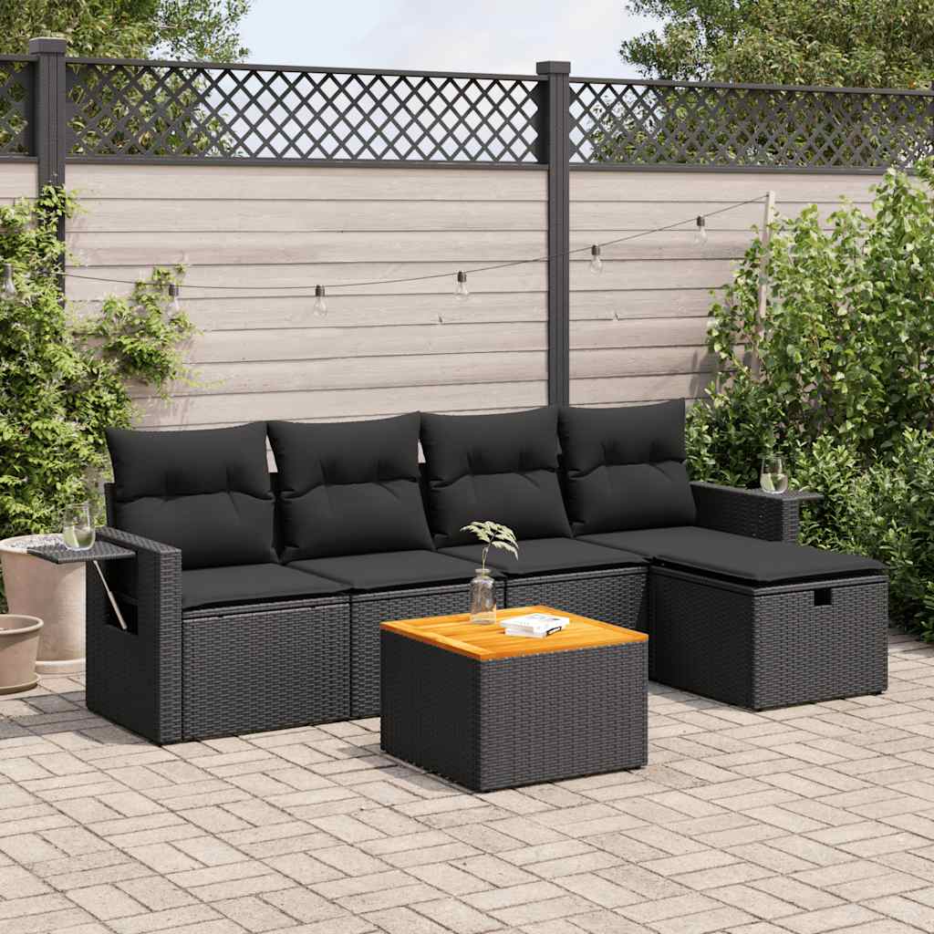 6-dijelni set vrtnih sofa s jastucima crni od poliratana