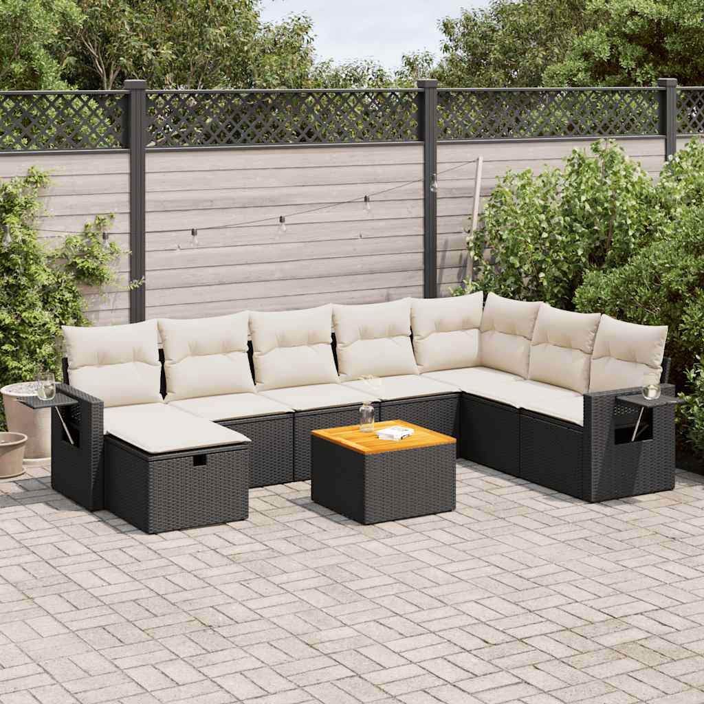 9-dijelni set vrtnih sofa s jastucima crni od poliratana
