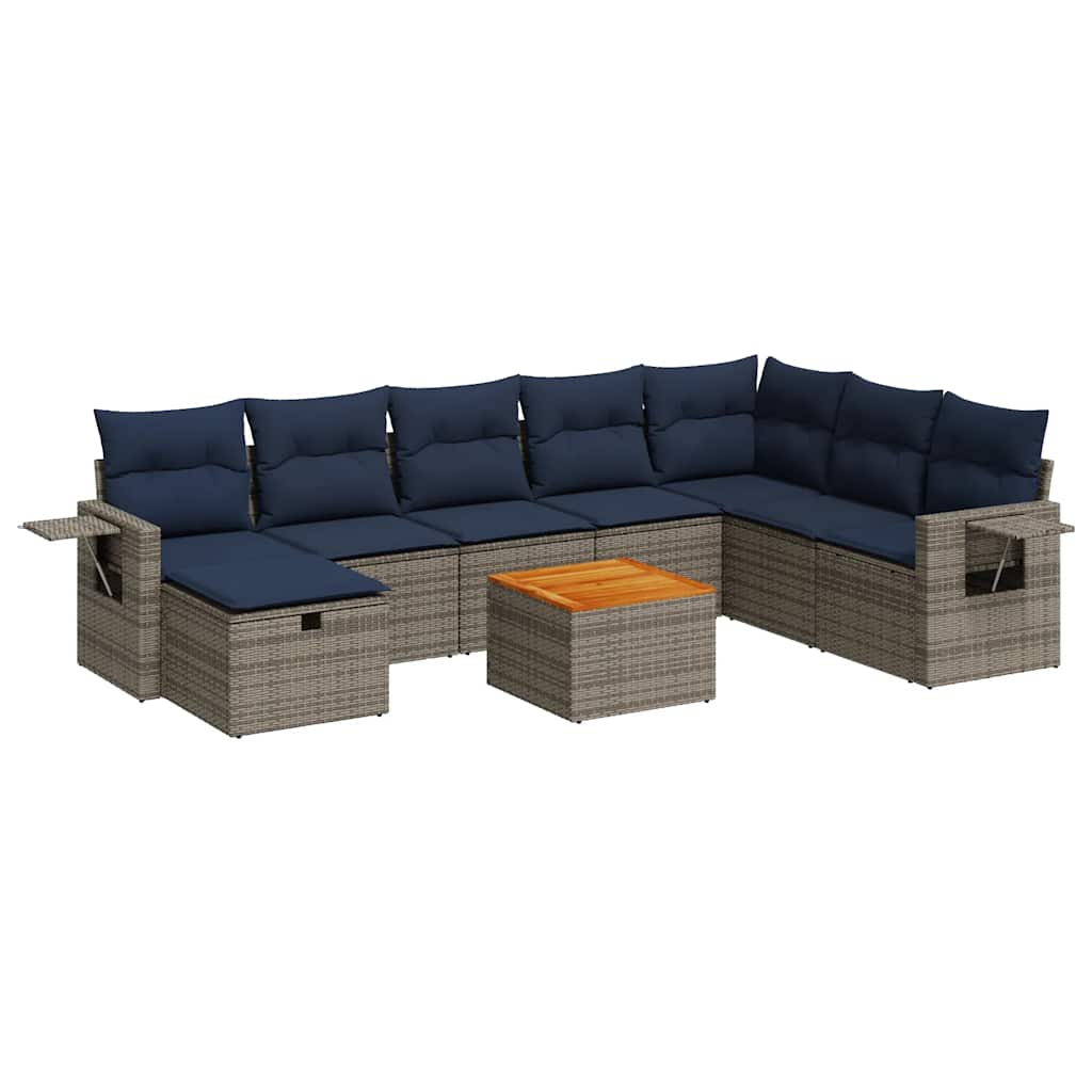 9-dijelni set vrtnih sofa od poliratana s jastucima sivi