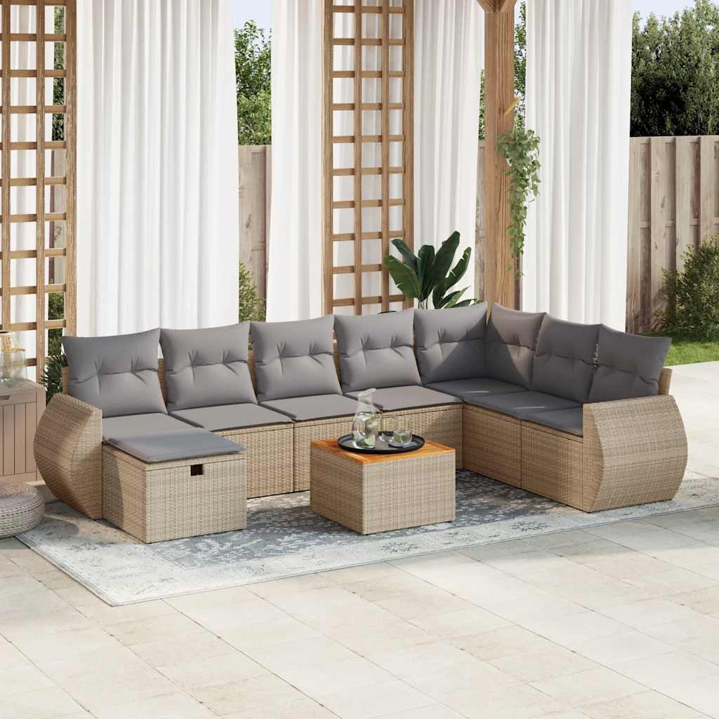 9-dijelni set vrtnih sofa s jastucima bež od poliratana