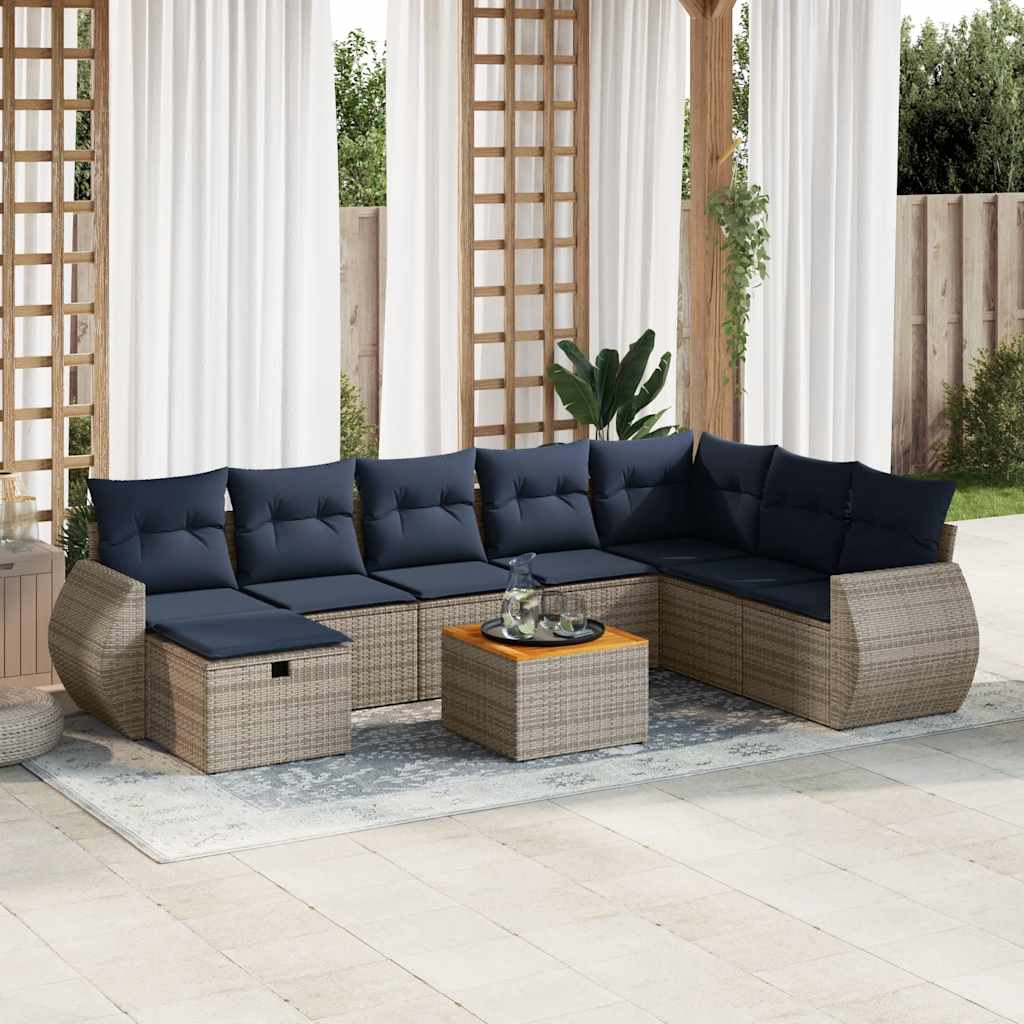 9-dijelni set vrtnih sofa od poliratana s jastucima sivi