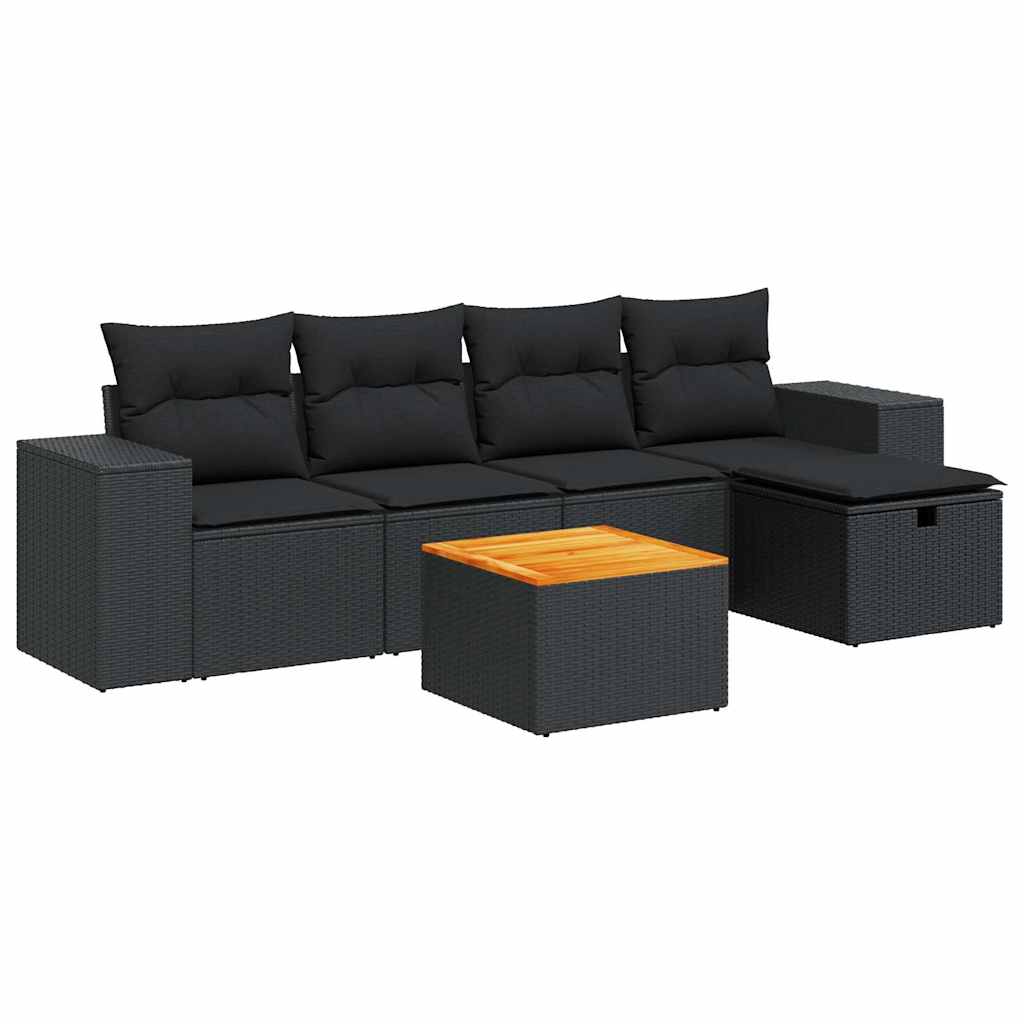 6-dijelni set vrtnih sofa s jastucima crni od poliratana
