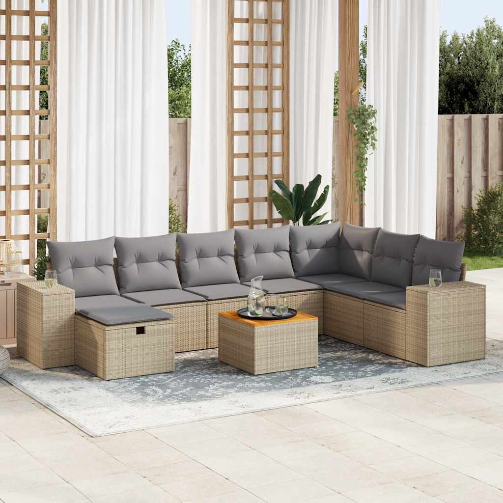 9-dijelni set vrtnih sofa s jastucima bež od poliratana