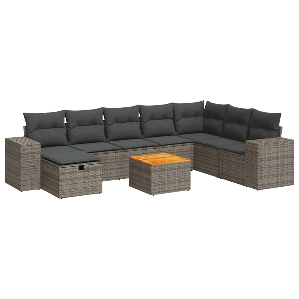 9-dijelni set vrtnih sofa od poliratana s jastucima sivi