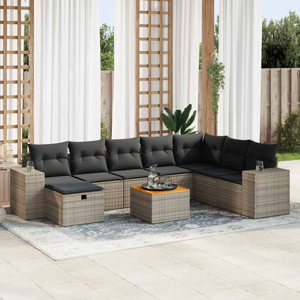 9-dijelni set vrtnih sofa od poliratana s jastucima sivi