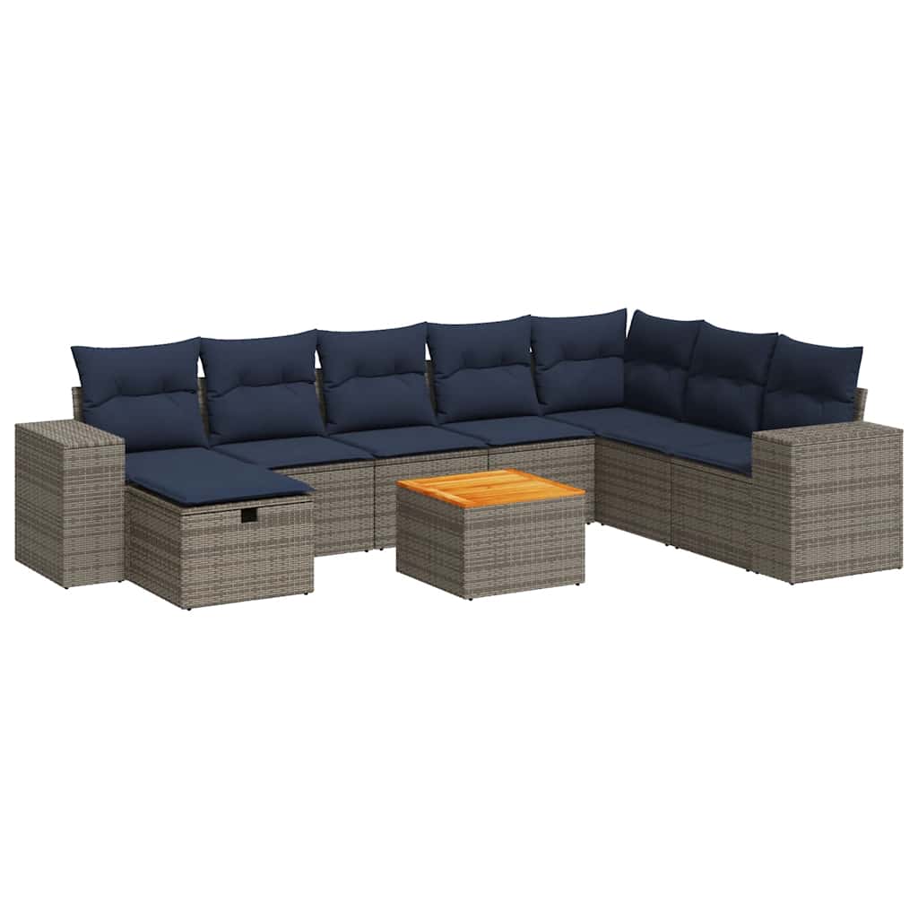 9-dijelni set vrtnih sofa od poliratana s jastucima sivi