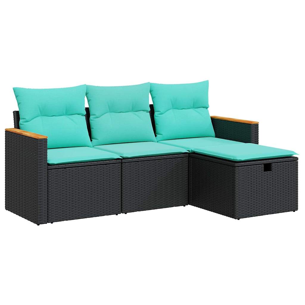 4-dijelni set vrtnih sofa od poliratana s jastucima crni