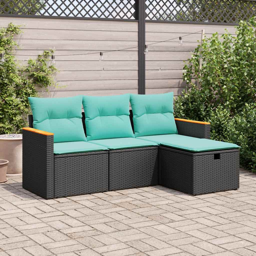 4-dijelni set vrtnih sofa od poliratana s jastucima crni