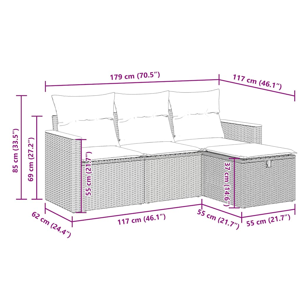 4-dijelni set vrtnih sofa s jastucima bež od poliratana