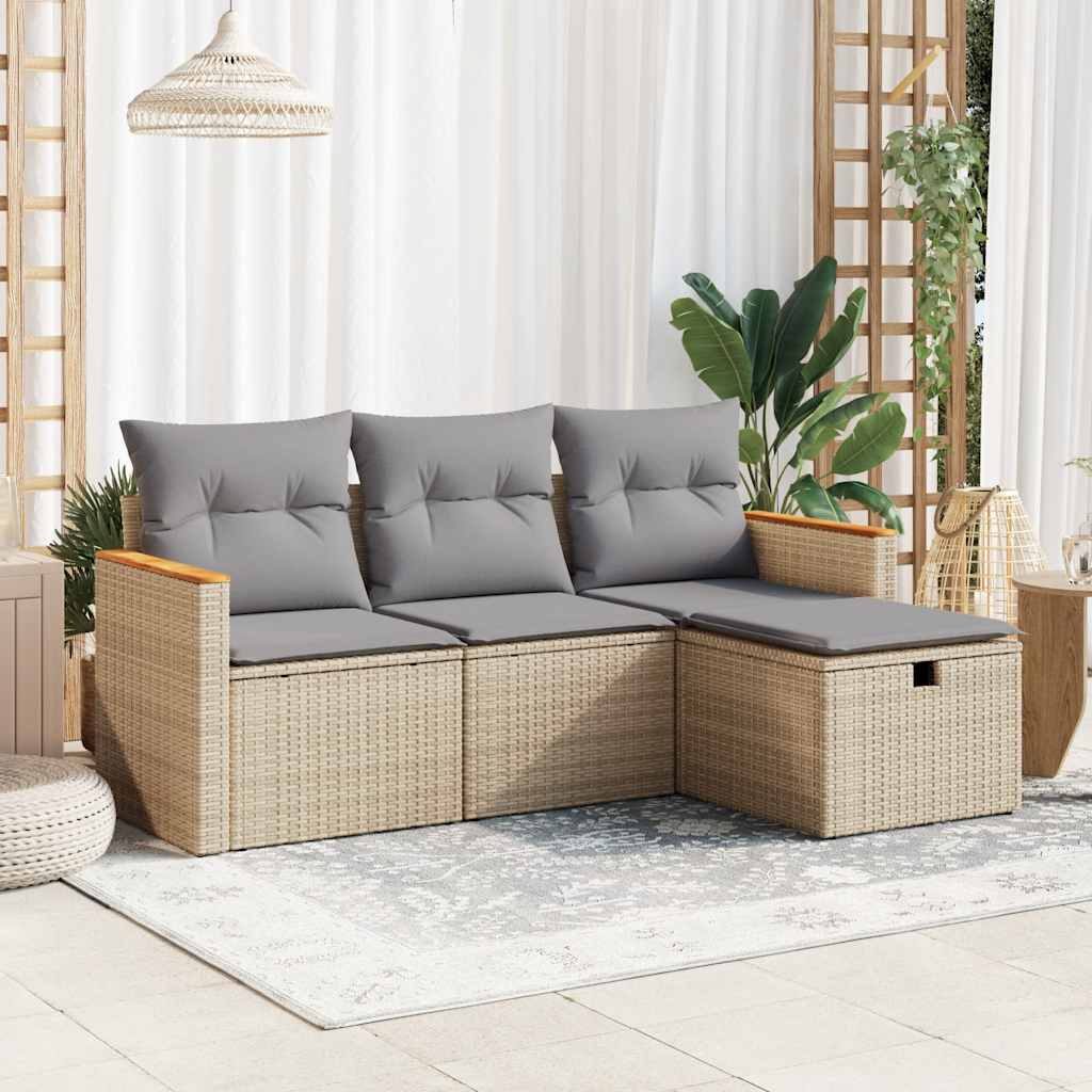 4-dijelni set vrtnih sofa s jastucima bež od poliratana
