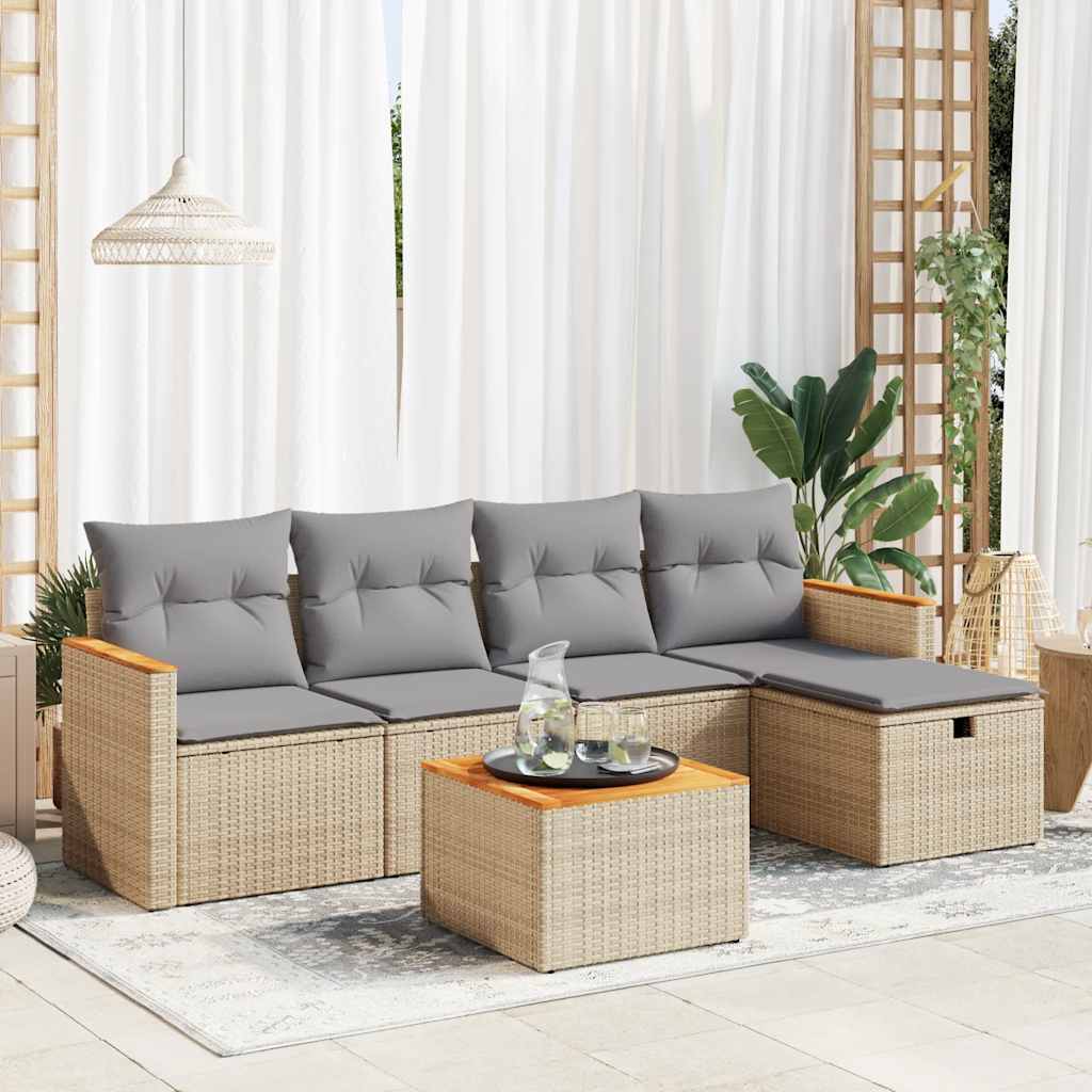 6-dijelni set vrtnih sofa s jastucima bež od poliratana