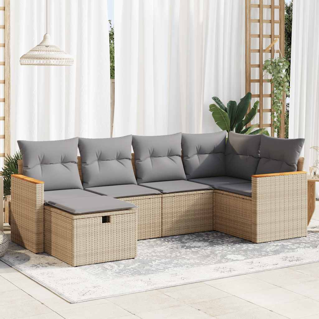 6-dijelni set vrtnih sofa s jastucima bež od poliratana