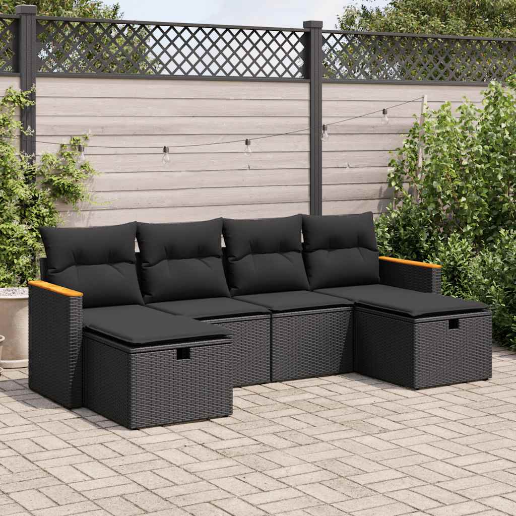 6-dijelni set vrtnih sofa s jastucima crni od poliratana