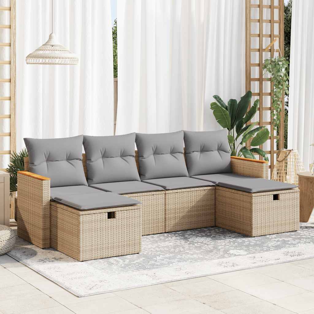 6-dijelni set vrtnih sofa s jastucima bež od poliratana