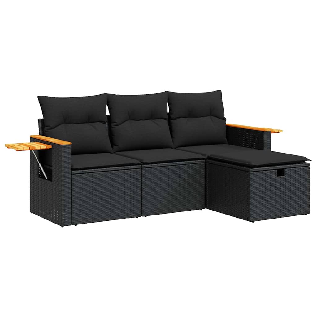 4-dijelni set vrtnih sofa od poliratana s jastucima crni