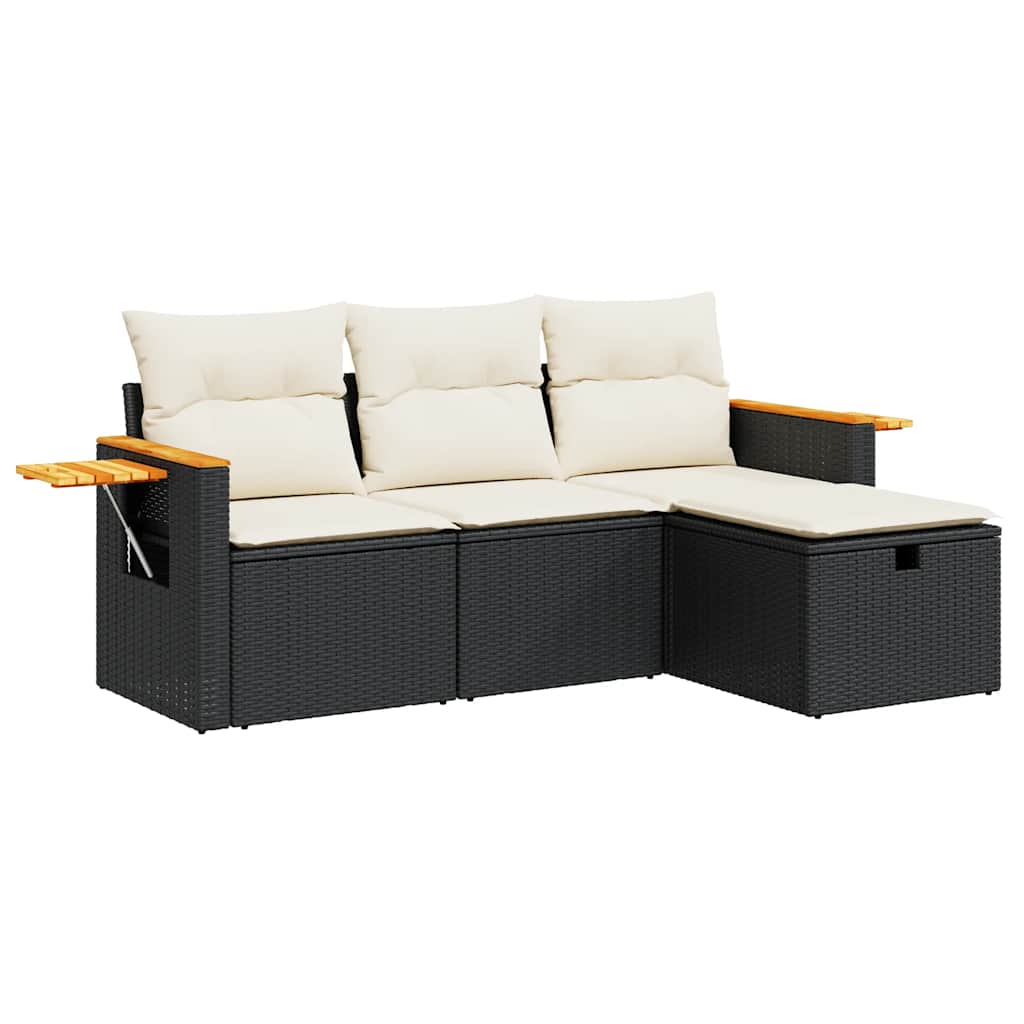 4-dijelni set vrtnih sofa od poliratana s jastucima crni