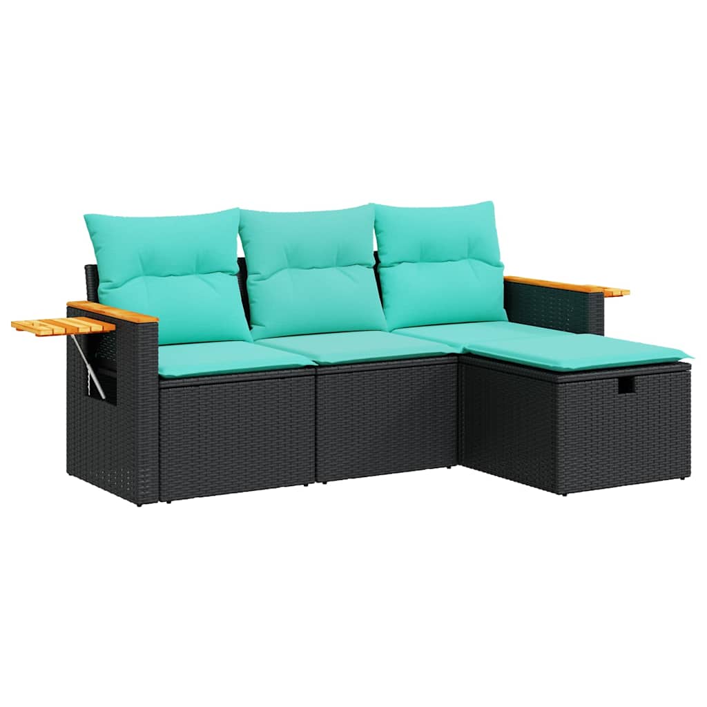 4-dijelni set vrtnih sofa od poliratana s jastucima crni